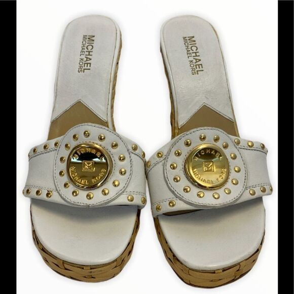 Michael Michael Kors White wedge gold logo sandal - Picture 3 of 10